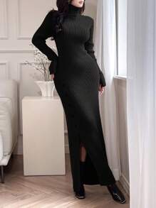 Modelyn Damska sukienka swetrowa w jednolitym kolorze, prosta i modna do noszenia na co dzień