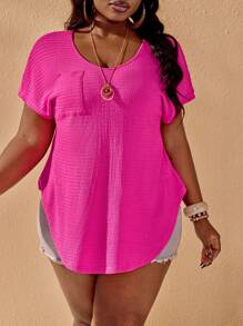 Slaydiva 2025 新款女式狂欢/复活节、老钱风格、乡村音乐会、外出、仙女风、节日、热带度假、女士夏季、夏季、狂欢、欧洲夏季、春季、西部风大码休闲纯色 V 领短袖 T 恤 - 玫紅色 - 查看 9