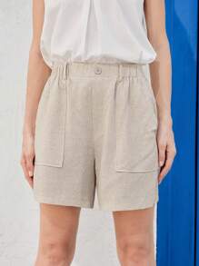 EMERY ROSE Women's Solid Color Vacation Casual Shorts With Dual Pockets - Apricot - View 3