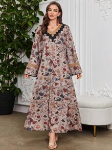 Al Najma Frühlings Loose Fit langärmelige türkisch bedruckte Abaya, schlankmachend