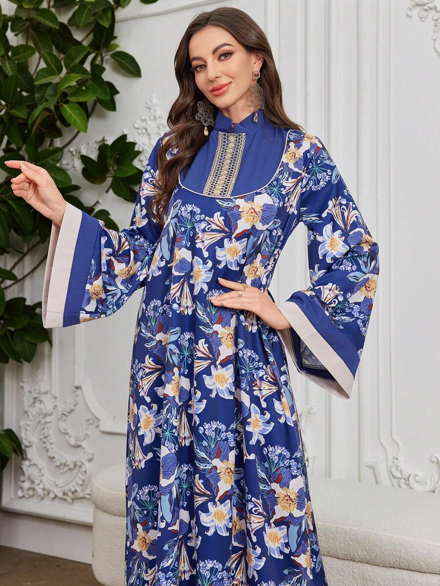 Al Najma Fashionable Retro Printed Dress, Casual & Elegant Design For Spring, Versatile For Work & Daily Wear, Kaftan & Jalabiya