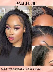 Short Kinky Straight 4 X 4 Lace Closure Wig Real Human Hair Lace Frontal Closure Wig With Baby Hair Pre Plucked Natural Hairline Wig Natural Black Color - Natural Black - View 2