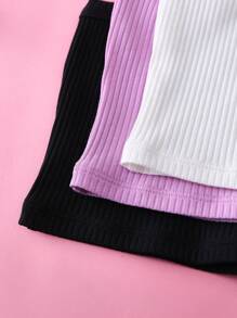 3pcs/Set Tween Girls' Solid Color Camisole Tops, Comfy Soft Cotton Cami In Black, Purple And White - Multicolor - View 4