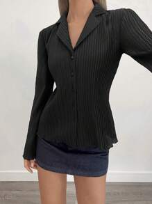 SHEIN Essnce Elegant Sexy Black Blouse, Suitable For Work, Casual, Travel, Date, Sexy - Black - View 1
