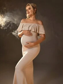 SHEIN One-Shoulder Ruffle Hem Bodycon Mermaid Dress - Apricot - View 1