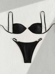 Bộ bikini dây mảnh hở lưng gợi cảm 2 món/bộ màu đen và quần bó cao mùa hè - màu đen - Xem 6