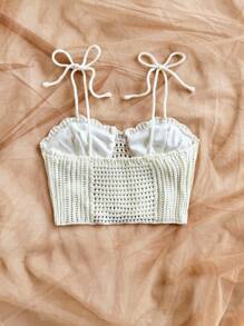 Soleia 女士简约休闲吊带针织上衣，适合日常穿着，也适合春夏季节、海滩度假、西部音乐节、波西米亚风假日以及秋冬季外出穿着。 - 白色 - 查看 2