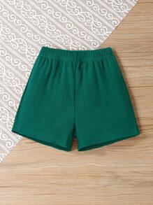 2pcs Young Girl Printed Short Sleeve Top And Solid Color Shorts Set, School, Campus, College - Dark Green - View 3