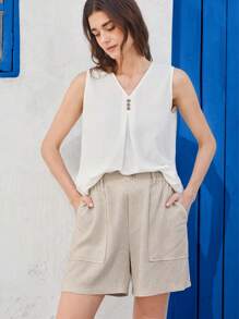 EMERY ROSE Women's Solid Color Vacation Casual Shorts With Dual Pockets - Apricot - View 4