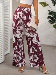 Chiquease Women Casual Vacation Wide Leg Pants With Tropical Print
