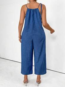 SHEIN Clasi Mono de talla grande con tirantes para mujer, enterizo de tipo mono - Azul - Ver 2