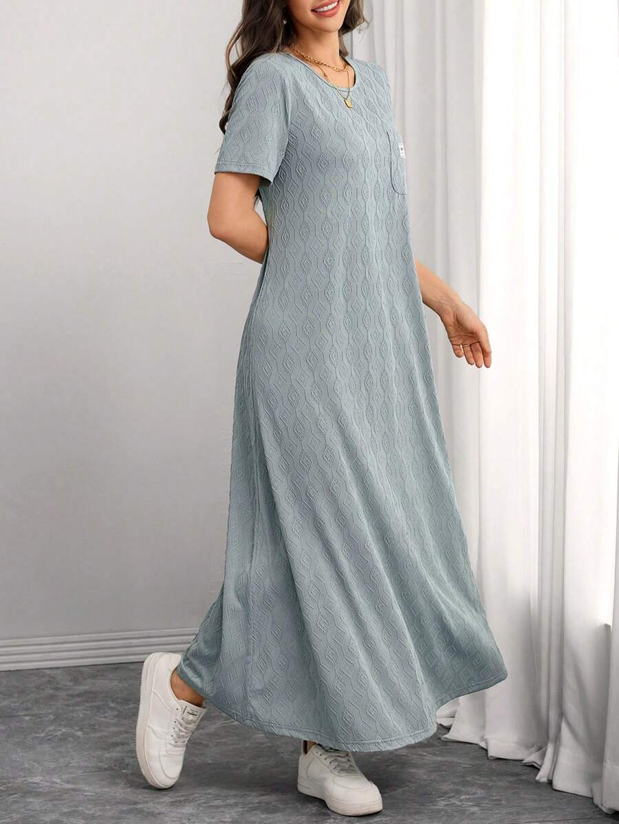 Veilorie Women's Casual Solid Color Textured Short Sleeve Maxi Abaya Dress Modest - Green - View 1