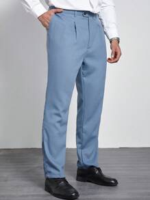 Manfinity Mode Plus Size Men Casual Solid Color Formal Pants, Commuter Wear - Baby Blue - View 3