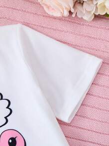 4pcs Girls Casual Heart & Peach Print Short Sleeve T-Shirt & Pants Sets, Homewear For Spring & Summer - Multicolor - View 3