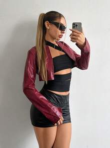 EgrlEra Chaqueta corta de manga larga con estampado de piel de animal en color rojo "Anchora" para mujer