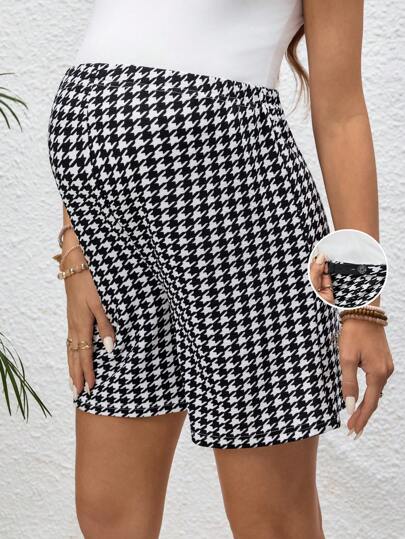 SHEIN 千鸟格针织孕妇短裤，休闲时尚，适合日常穿着