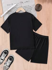 Tween Girls Cartoon Character Printed Short Sleeve Top And Shorts 2Pcs Set - Black - View 2