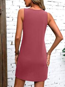 INAWLY Vestido de verano básico liso de color sólido para mujeres sin mangas - Color caoba - Ver 2