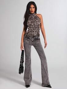 SHEIN BAE Women's Leopard Print Minimalist Casual Sleeveless Top, Fashionable For Everyday Wear