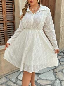 SHEIN Clasi 大码优雅花卉蕾丝拼布长袖衬衫裙 - 杏色 - 查看 3