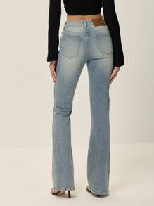 Poéselle 女式休闲水洗低腰修身喇叭裤 - Y2K 风格，百搭时尚，FW25 必备牛仔裤 - 中等水洗藍 - 查看 2