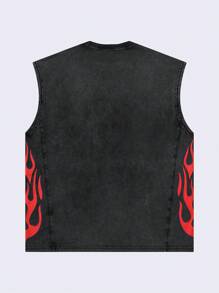 ROMWE MEN Street Life Men's Racing Loose Fit Pieced Washed Distressed Tank Top - Black - View 2