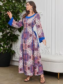 Al Najma Vestido midi casual de mujer con estampado y cintura con lazo, minimalista y de moda para el uso diario