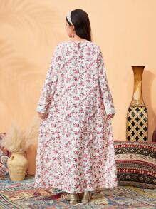 Tween Girl 花卉蕾丝边宽松长袖喇叭裙连衣裙，适合户外聚会，粉色 - 粉色 - 查看 6