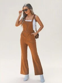 SHEIN LUNE Mono casual de mujer con cremallera frontal y cinturón de cuerda marrón