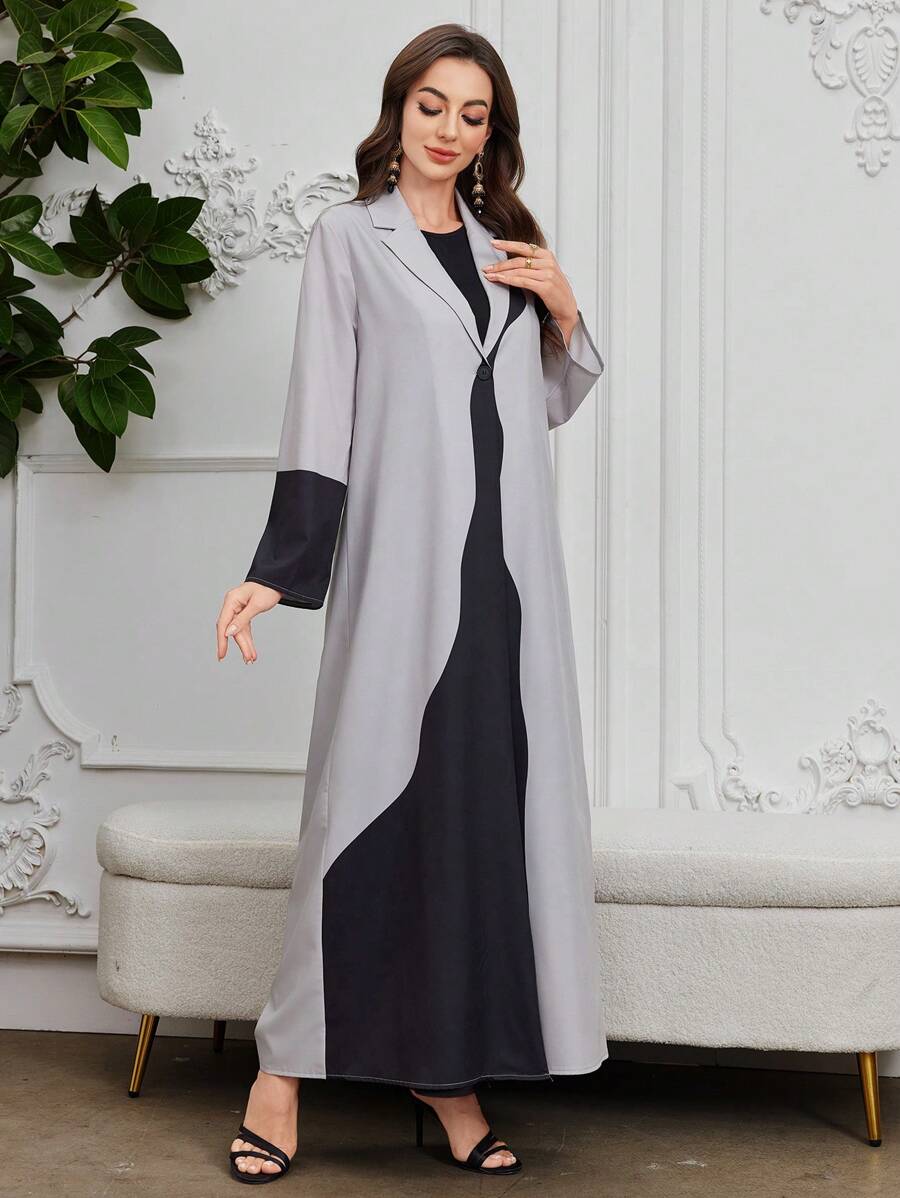 Al Najma Casual Color Block Loose Women Arabic Abaya Robe