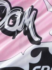 ROMWE MEN Street Life Teen Boy Letter Print Elastic Waist Loose Casual Shorts - Pink - View 5