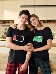 CoupledUp Women Round Neck Short Sleeve Simple Top And Long Pants Pajama Set - Black - View 4