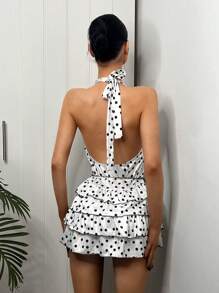 EgrlEra Women's Valentine's Day Date Night Party V-Neck Cinched Waist Multi-Tier Ruffle Hem Polka Dot Print Dress