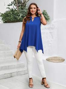 EMERY ROSE Top minimaliste sans manches à encolure encochée, grande taille, porter décontracté au quotidien, style bohème pour femmes/été, vacances - Bleu azur - Voir 3
