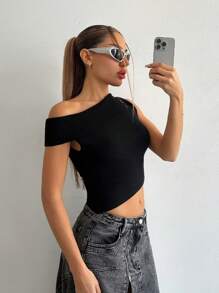 EgrlEra Women's Casual Fitted Black Knitted Top, Spring/Summer Vacation - Black - View 5