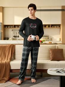 CoupledUp Casual Fashion Comfortable Men's Valentine's Day Gift Pajama Set, Gift For Boyfriend - Black - View 2