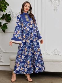 Al Najma Fashionable Retro Printed Dress, Casual & Elegant Design For Spring, Versatile For Work & Daily Wear, Kaftan & Jalabiya