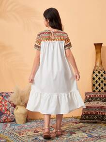 Tween Girl Casual Elegant Color Blocking Loose Fitting Dress - Multicolor - View 2