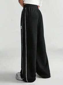 SHEIN Quần dài đen cho bé gái tuổi teen Quần áo trở lại trường Quần áo Mommy And Me Đồ họa Cổ điển Kpop Quần dài ống rộng màu xanh navy bóng đá/bóng chuyền Trang phục Halloween Quần dài Giáng sinh Xuân/Thu/Đông  - màu đen - Xem 2