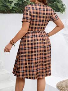 EMERY ROSE 大码简约休闲日常连衣裙，女士波西米亚风/夏季，女士度假装 - 棕色 - 查看 2