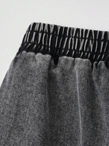 SHEIN EZwear Women's Spring/Summer Cargo Streetwear Going Out Washed Black Pants - Black - View 6