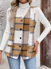 EMERY ROSE Chaleco/Chaqueta casual a cuadros para mujer, ideal para trayectos - Multicolor - Ver 5