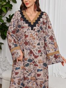 Al Najma Frühlings Loose Fit langärmelige türkisch bedruckte Abaya, schlankmachend