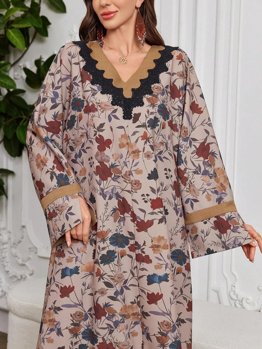 Al Najma Frühlings Loose Fit langärmelige türkisch bedruckte Abaya, schlankmachend