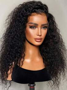 Swiss Transparent Lace Kinky Curly 13 X 4 Lace Front Wigs Human Hair Lace Frontal Closure Wigs With Baby Hair Pre Plucked Natural Hairline Wig Natural Black Color - Natural Black - View 4