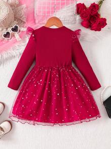 Vestido de malla con estampado de estrellas y mangas cortas para niñas, para primavera/otoño