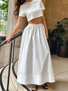 Breezaya 女士休闲纯色长裙 - 白色 - 查看 3