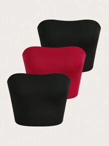 SHEIN LUNE 女士纯色抹胸上衣，简约合身，休闲日常穿着 - 彩色 - 查看 1