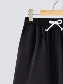 SHEIN 青少年男孩休闲宽松抽绳松紧腰短裤，舒适百搭 - 黑色 - 查看 3