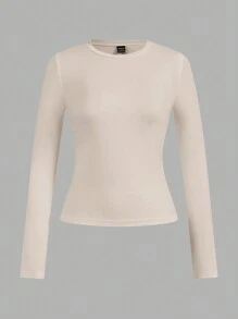 SHEIN EZwear 4-Piece Women's Essential Long Sleeve Tees, Crew Neck, Fitted Neutral Tops, Versatile Style Autumn And Winter - Multicolor - View 12